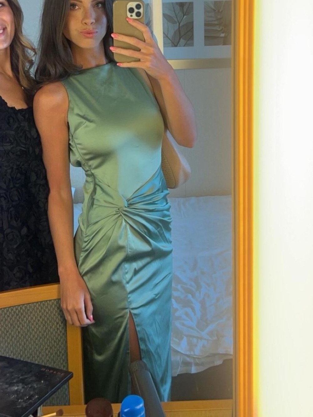 Abercrombie & Fitch Satin Sage Twist-Front Maxi Dress